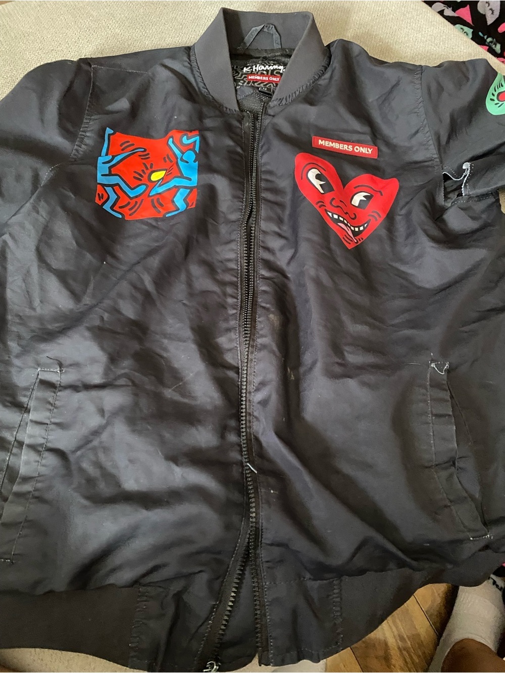 Members Only Black Kids Puffer Jacket with Red Graphic Hearts